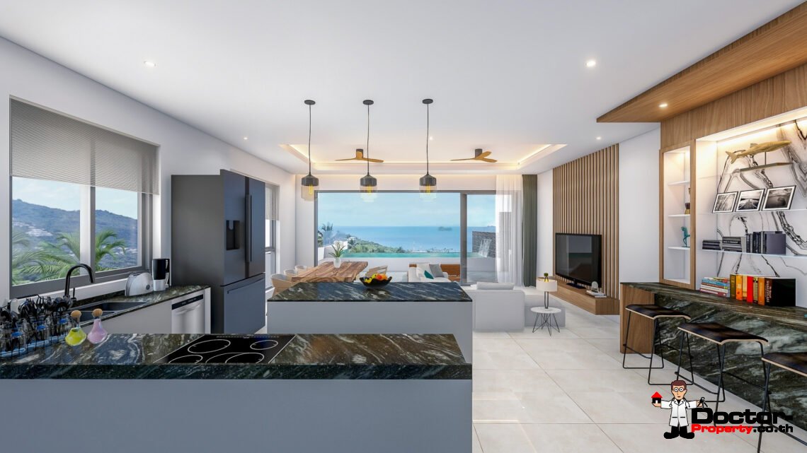 New 3 Bedroom Pool Villa with Sea View near Fisherman’s Village in Bophut, Koh Samui – For Sale